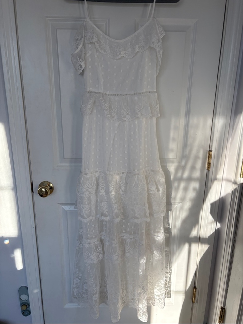 MUST GO! White Lace Maxi Dress with Ruffle Tiers